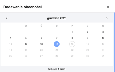 Obecności - kalendarz dzień