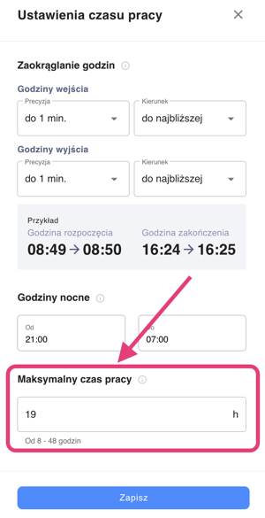 maksymalny czas pracy